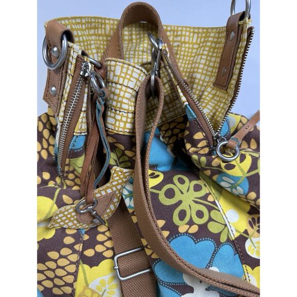 Fossil Large Hobo Crossbody Bag Key Bird Charm Leather Trim Floral Purse Boho - Picture 4 of 11